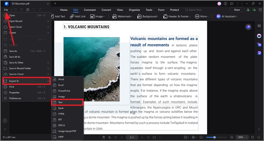 export as text file from pdfelement