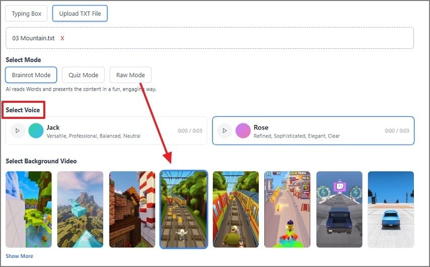 add txt choose video and voice