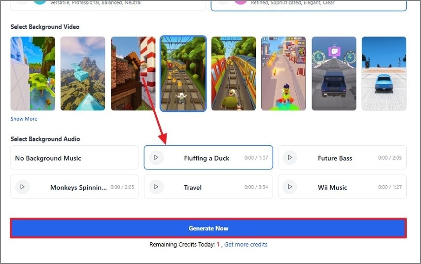select background audio and hit generate