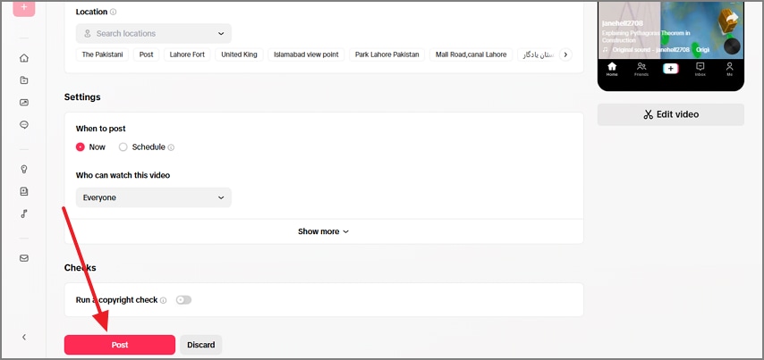 pick the post button from interface
