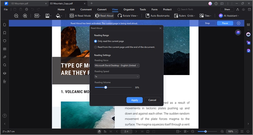 read aloud feature main interface