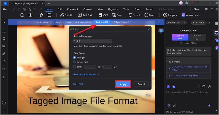 define ocr settings pdfelement