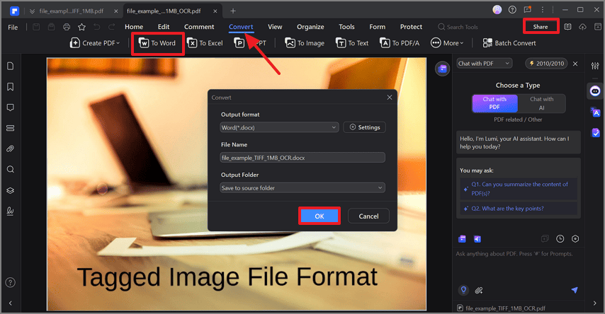 convert to word in pdfelement