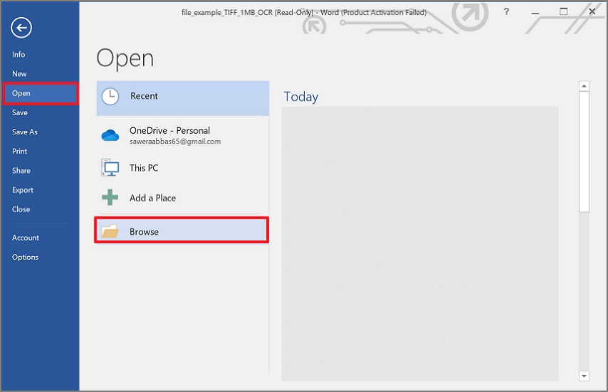 open saved pdf in word