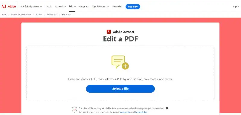 Adobe Online seleziona un file