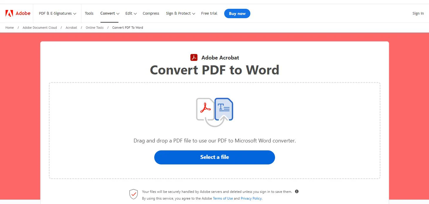 adobe convertir en ligne sélectionner