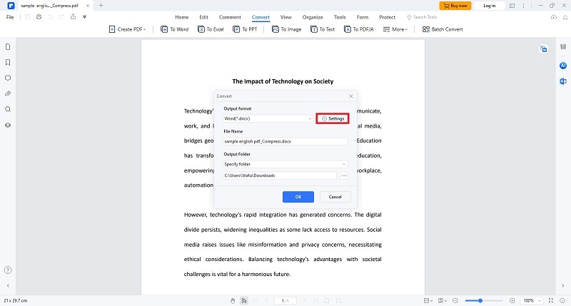 convert to word settings