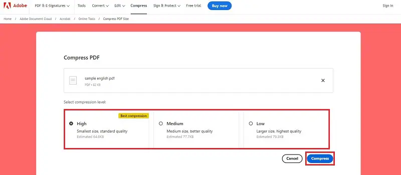 Comparación: Compresor de PDF online de Adobe y PDFelement