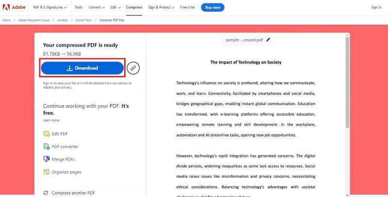 adobe télécharger le fichier compresser