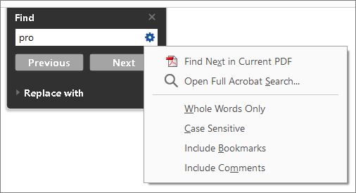 search words in adobe with find toolbar