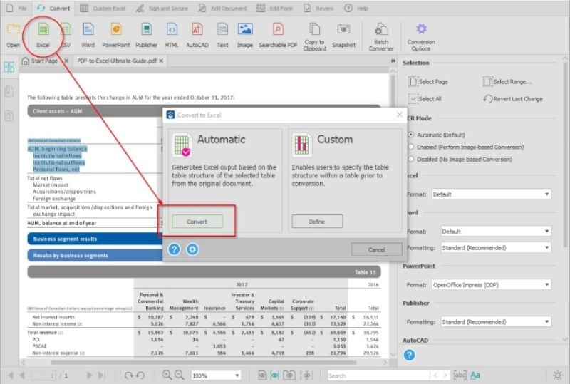 converting pdf to excel with able2extract