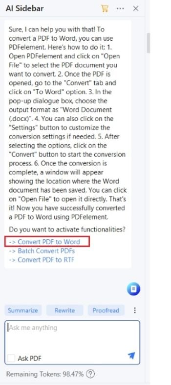 activating the pdf to word converter