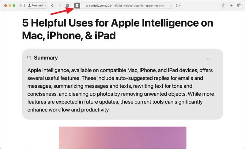 summarrize web page safari