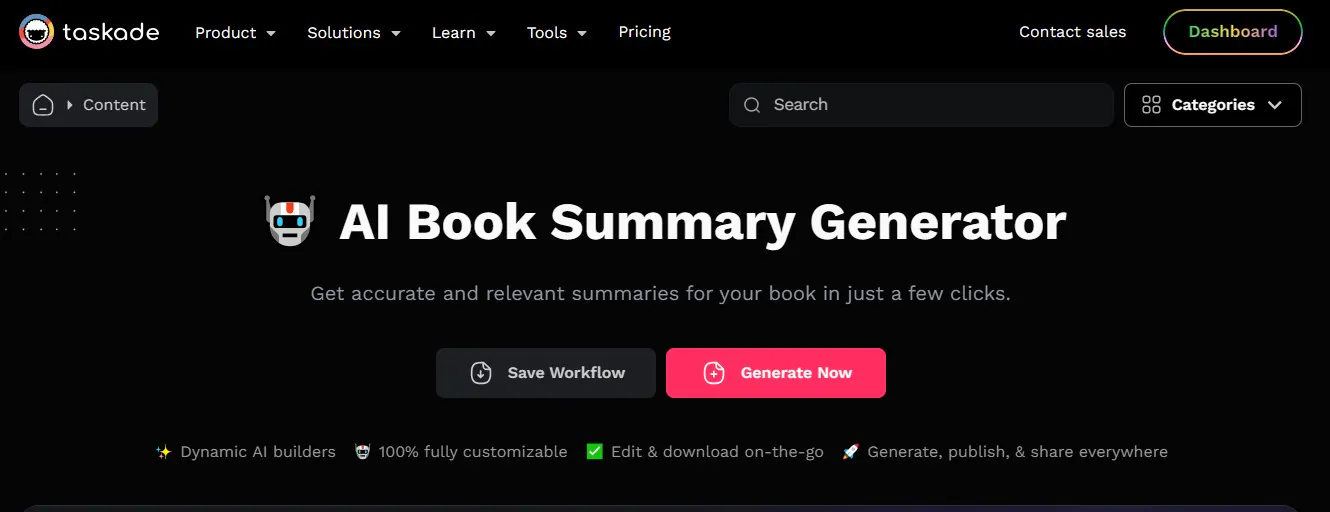 taskade ai generatore di recensioni di libri