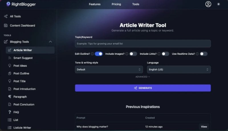 rightblogger article writer tool