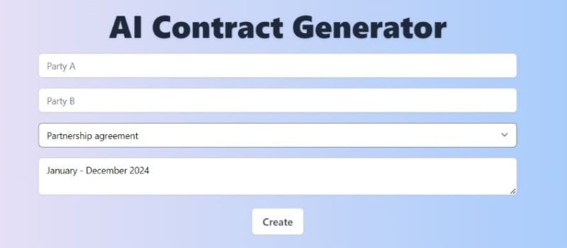 ai contract generator user interface