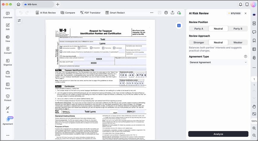 Agreement Copilot feature in PDFelement