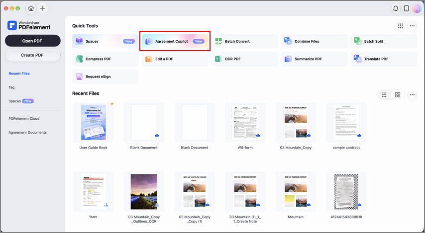 Select the Agreement Copilot tool