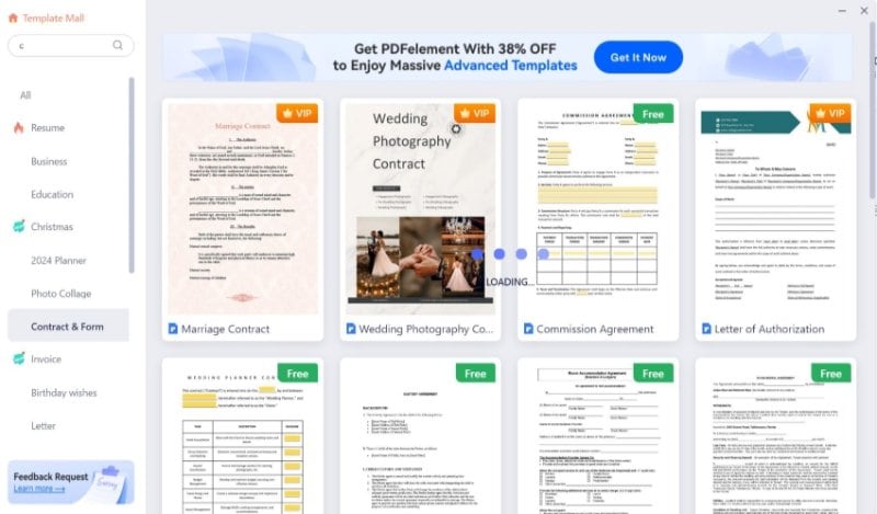contract templates offered by wondershare pdflement