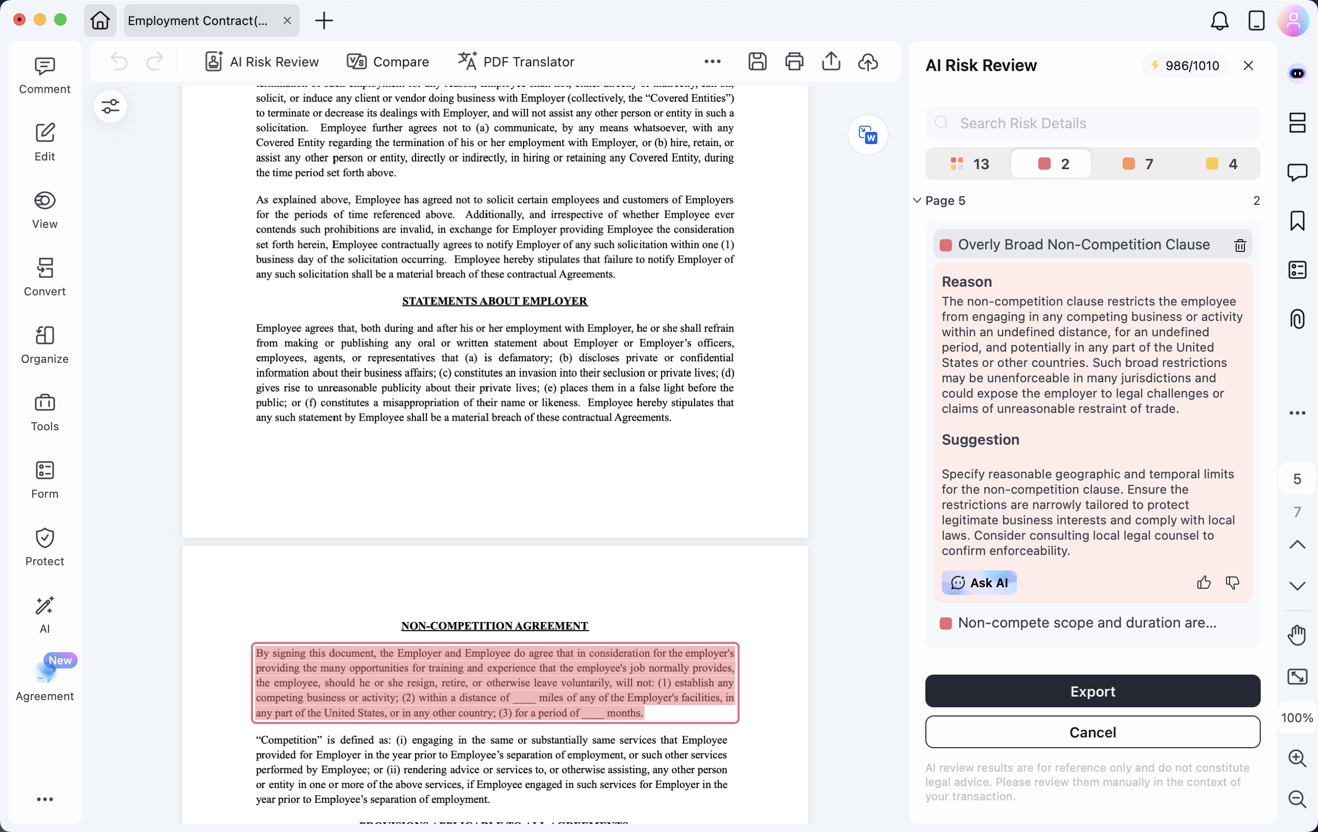 Review contract risks