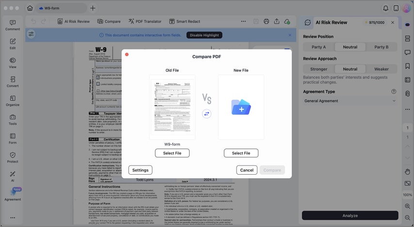 Compare different contract versions