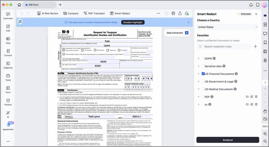 Smart Redact feature in PDFelement