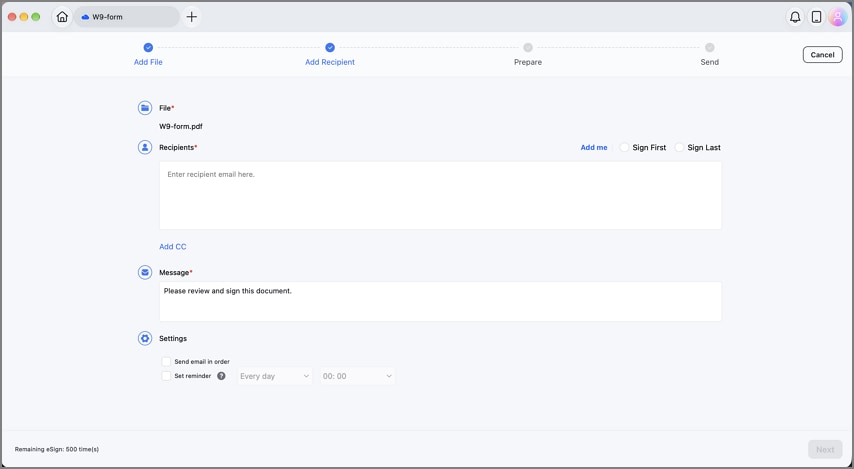 Request eSign and track a contract