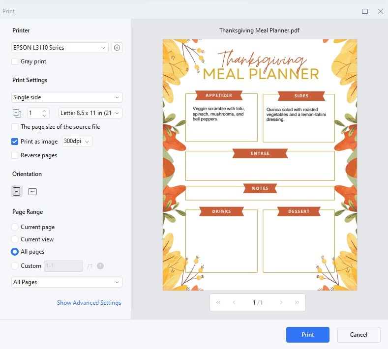 print meal planner