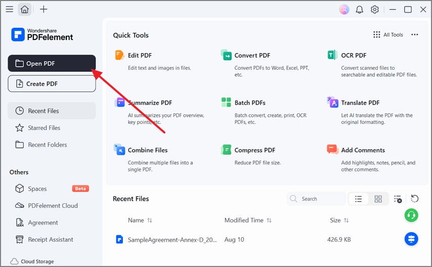pdfelement open pdf screen