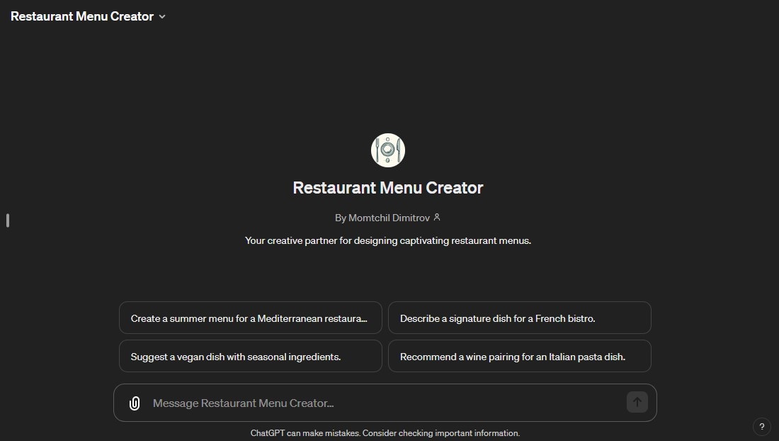 chatgpt restaurant menu creator 1