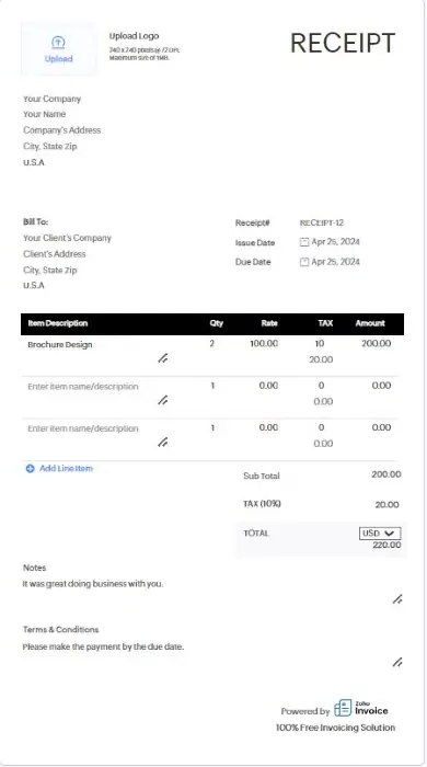 zoho receipt builder