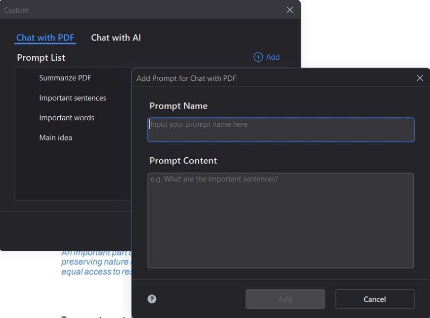 creating a custom prompt in pdfelement