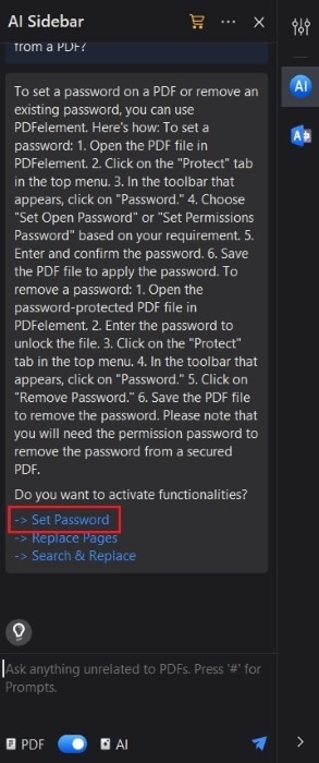 activating the password tool of pdfelement