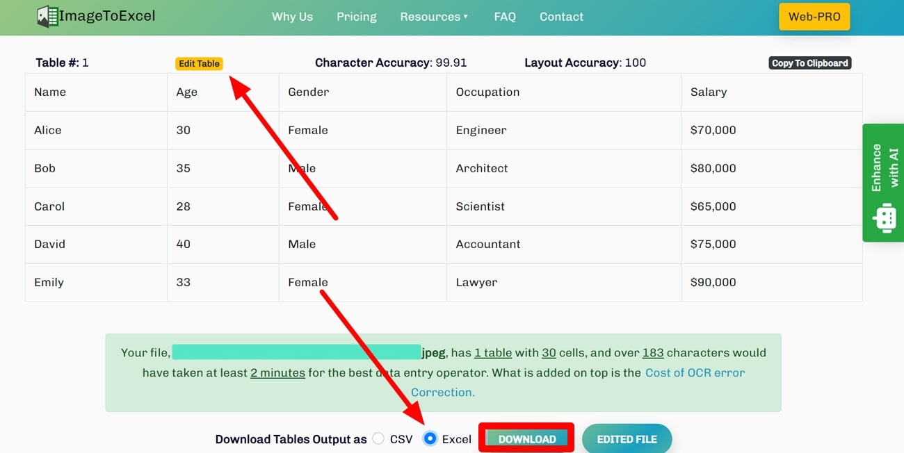 télécharger le tableau sous forme de fichier excel