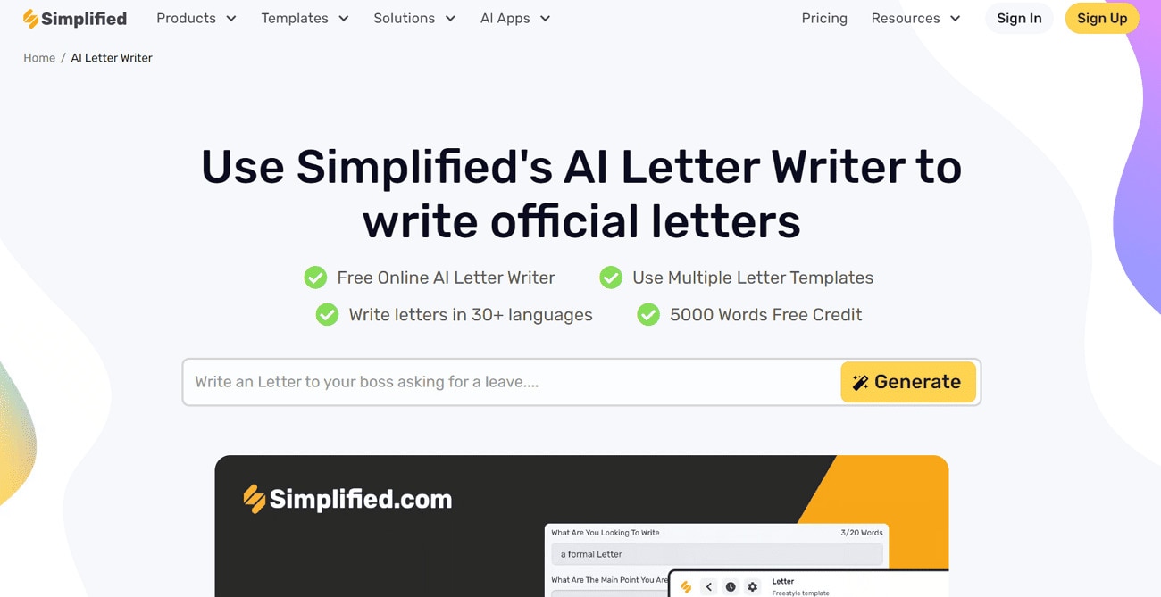 simplified ai letter writer