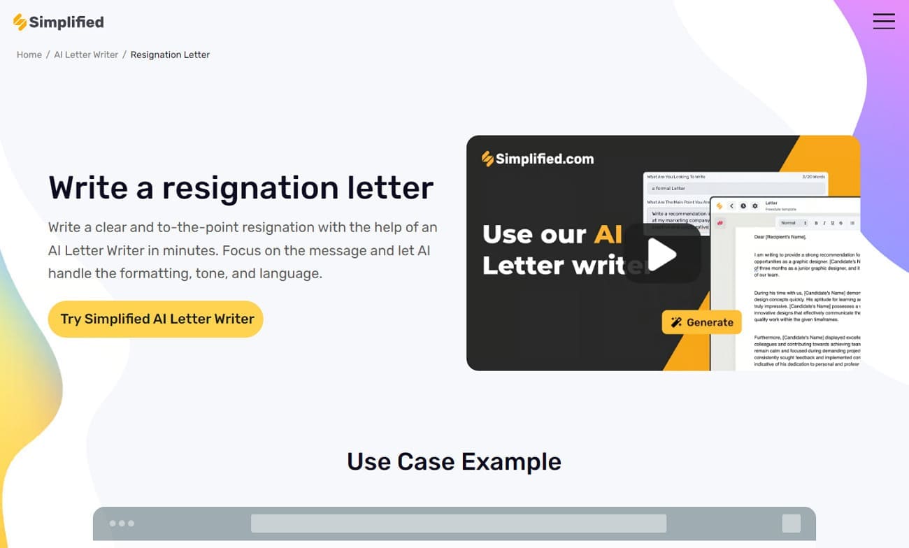 simplified ai resignation letter writer