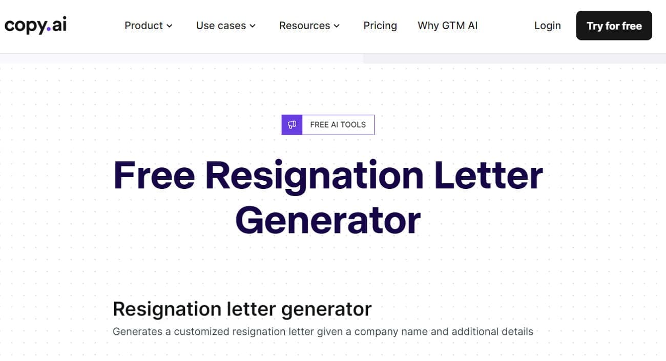 copyai ai resignation letter writer