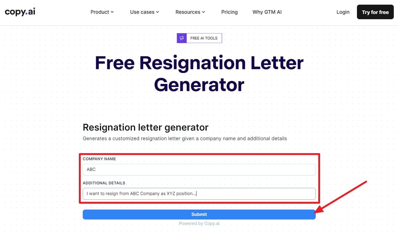 provide key company details for resignation
