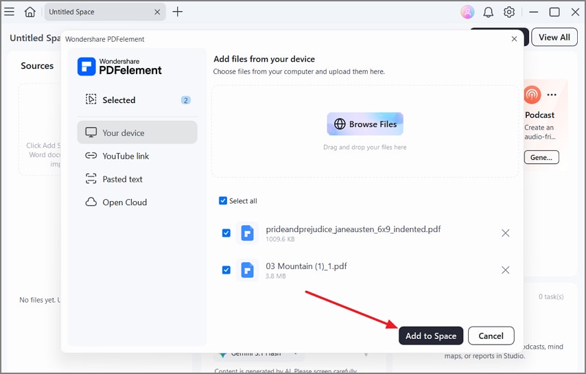 create new pdfelement ai space