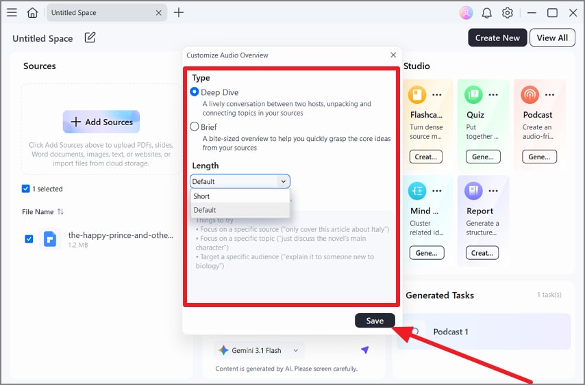 customize and generate podcast