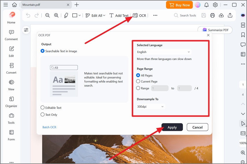 navigate to the ocr option