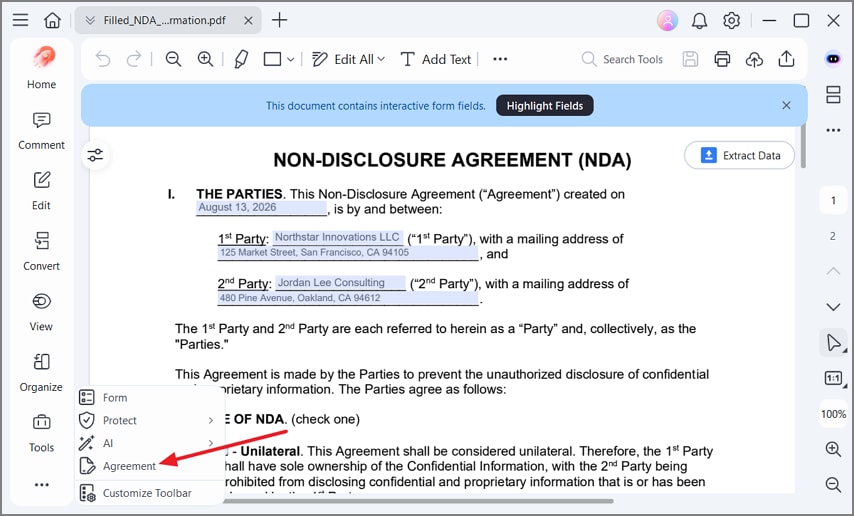 access agreement tool review nda