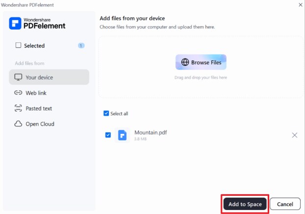 select add to space