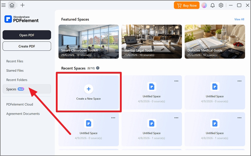 Create a new space in PDFelement