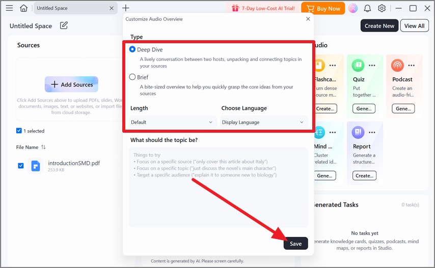 Set the podcast format in PDFelement