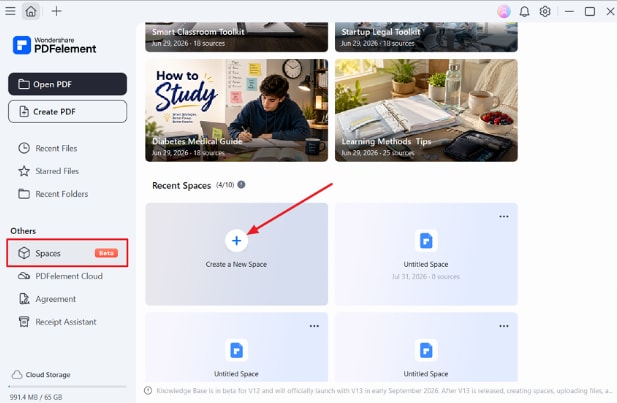 create new space option pdfelement