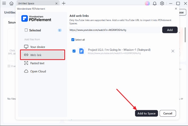 youtube link added into pdfelement space