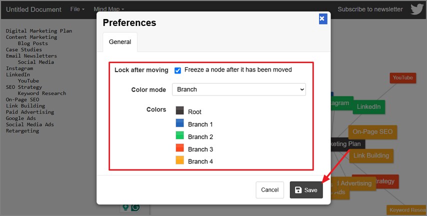 branch colors inside map preferences
