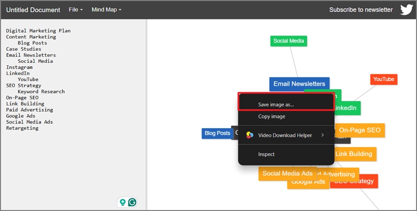 exporting completed mind map as image