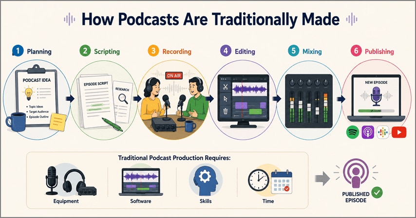 podcast recording editing workflow explained